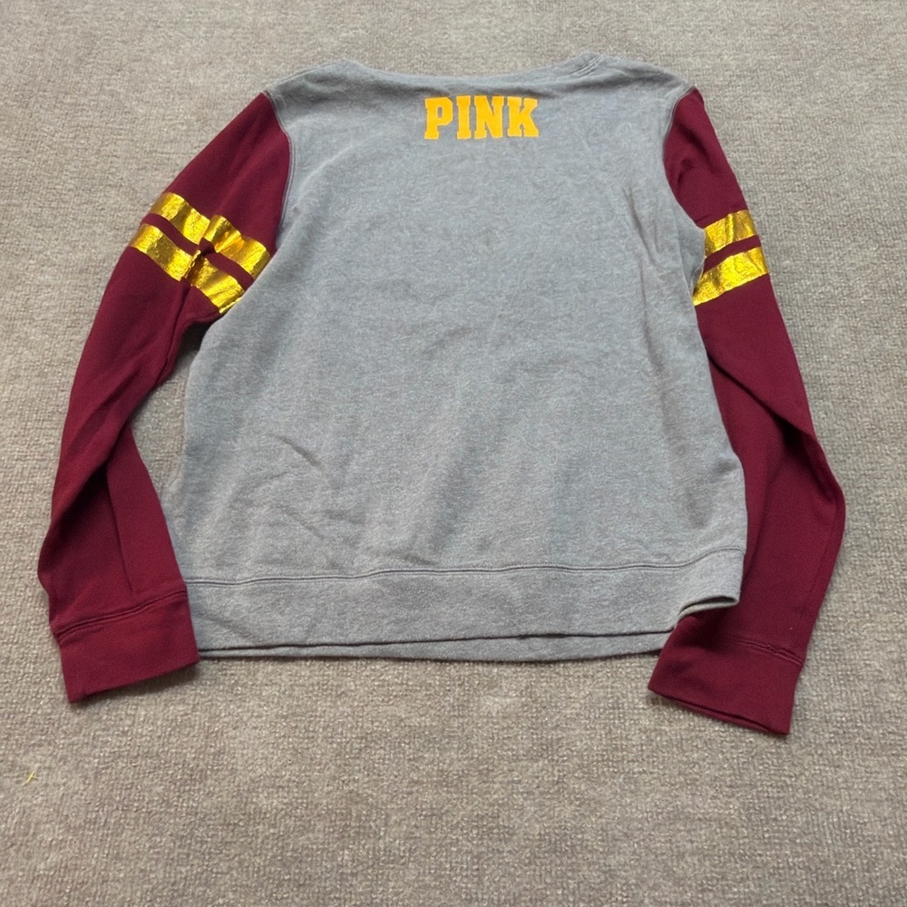 Victoria’s Secret PINK Sequin Crewneck Sweatshirt Gray CMU Gold Bling Logo 0730 - Picture 4 of 4
